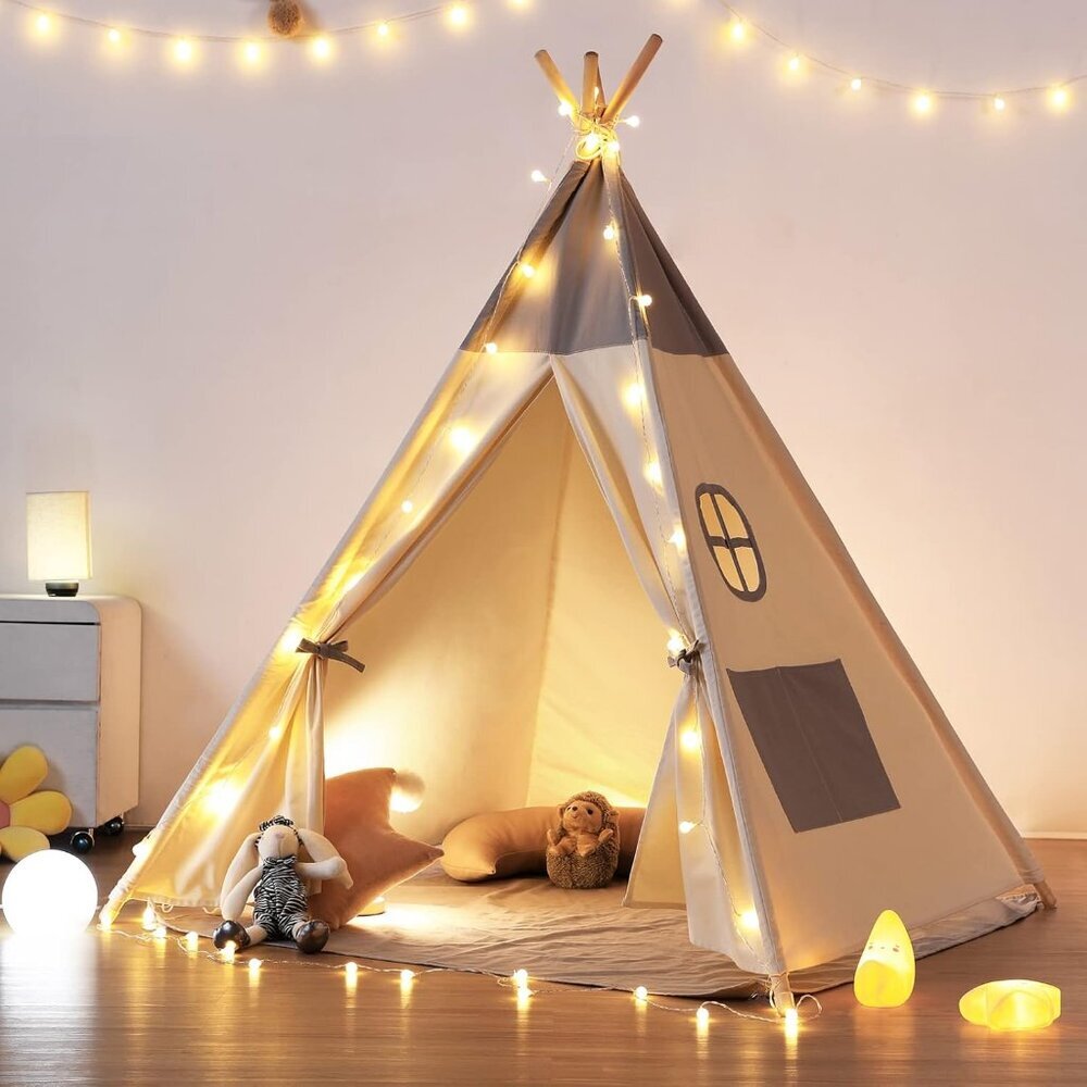 Teepee Tent for Kids with Lights Mat Indoor Playhouse for Toddlers Boys & Girls